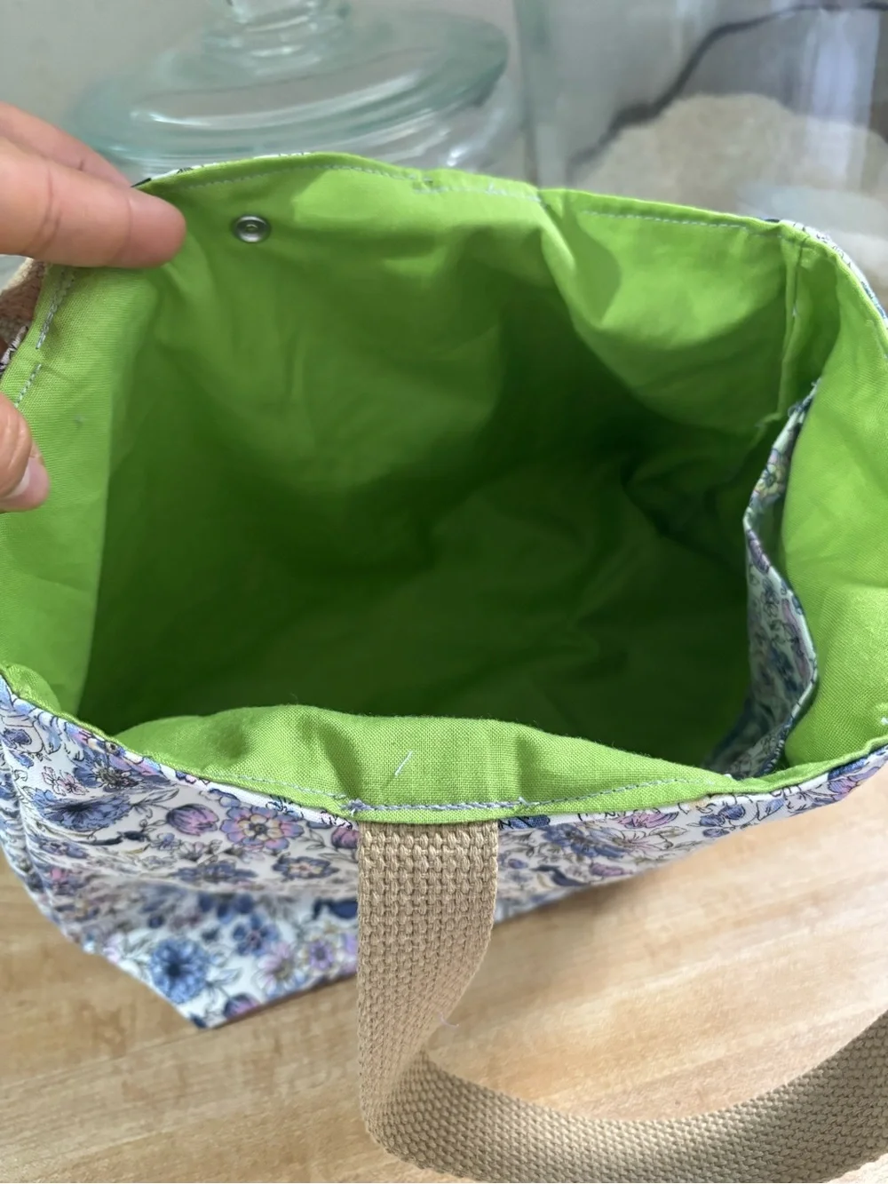 Floral Bird Print Tote Bag in White and Blue - Brand